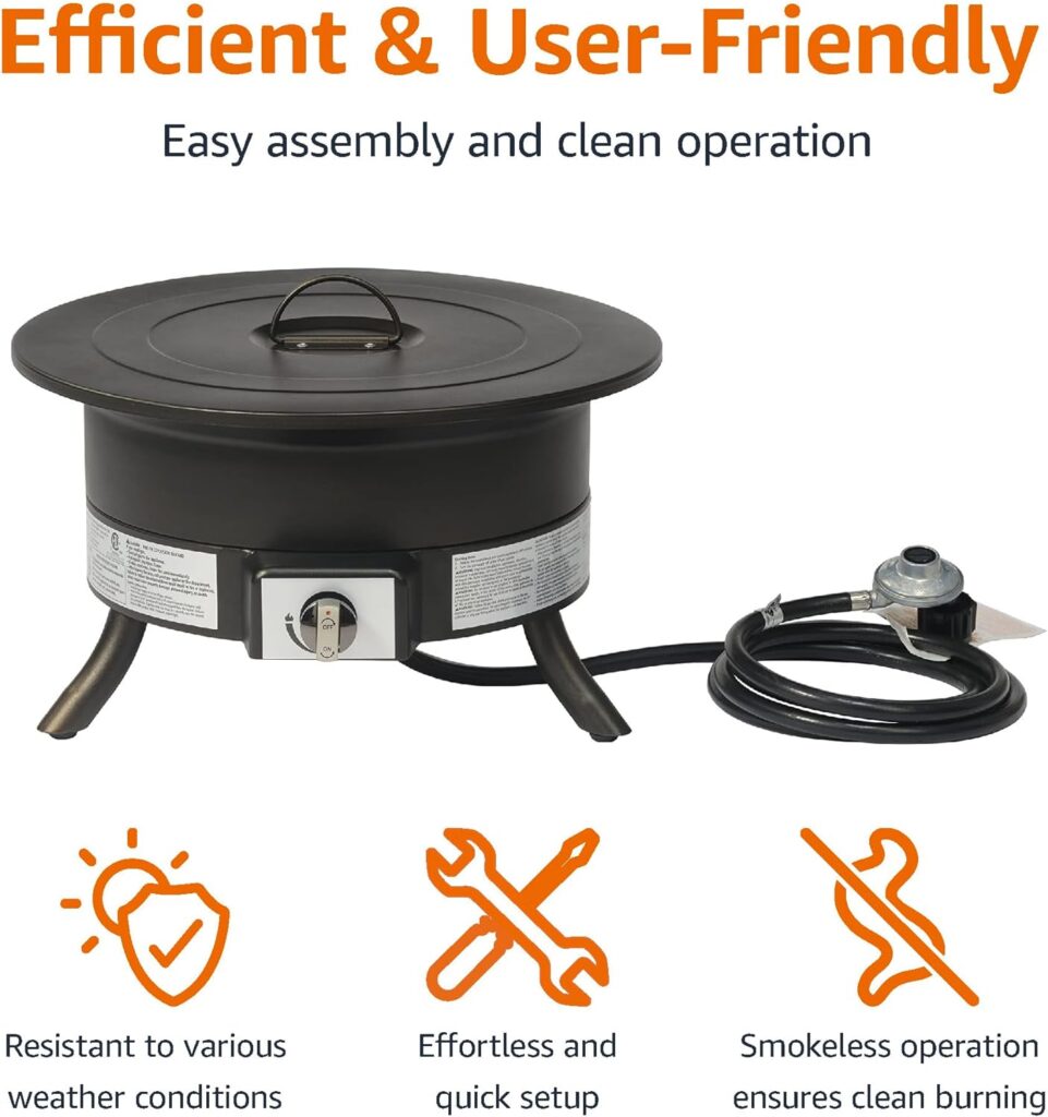 Amazon Basics 19-Inch 55,000 BTU Round Portable Propane Gas Fire Pit with Carry Strap