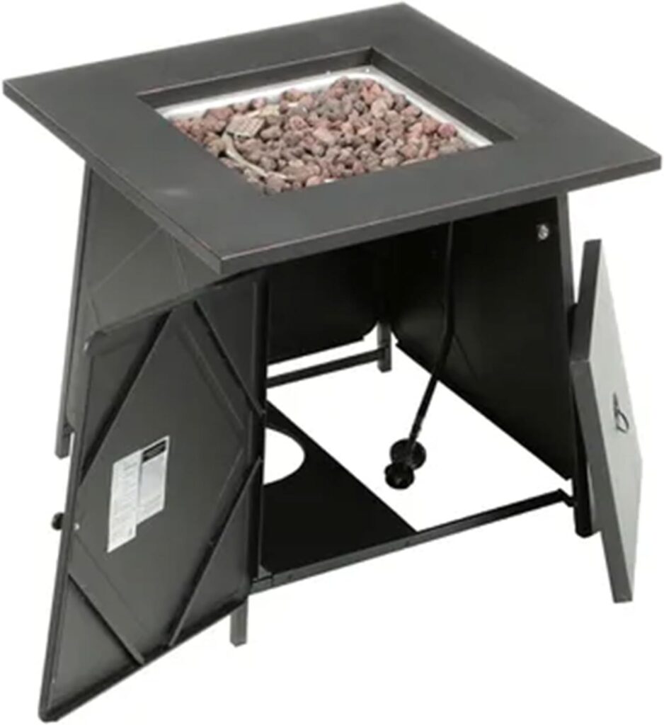 Amazon.com : Four Seasons Courtyard Dual Heat 28 Inch Steel Square Gas Outdoor Backyard Tabletop Fire Pit with Lava Rocks and Steel Cover Lid, Black : Patio, Lawn  Garden