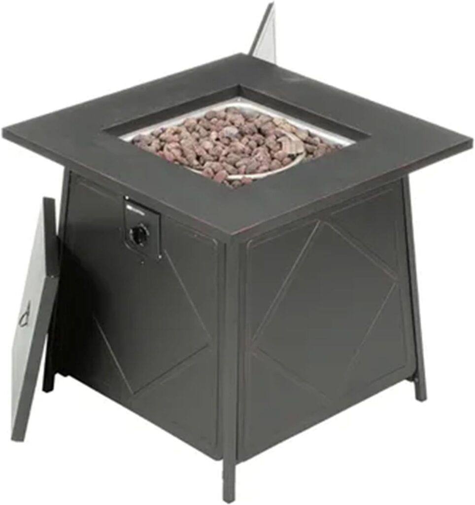 Amazon.com : Four Seasons Courtyard Dual Heat 28 Inch Steel Square Gas Outdoor Backyard Tabletop Fire Pit with Lava Rocks and Steel Cover Lid, Black : Patio, Lawn  Garden