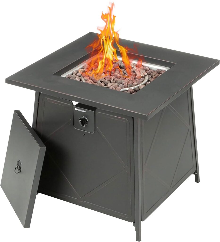 Amazon.com : Four Seasons Courtyard Dual Heat 28 Inch Steel Square Gas Outdoor Backyard Tabletop Fire Pit with Lava Rocks and Steel Cover Lid, Black : Patio, Lawn  Garden