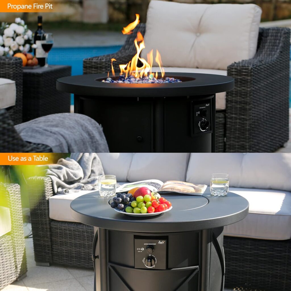 BALI OUTDOORS Propane Fire Pit Table Gas Firepit 30 Inch 50,000 BTU with Fire Glass Cover Lid for Patio, Garden, Backyard and Porch