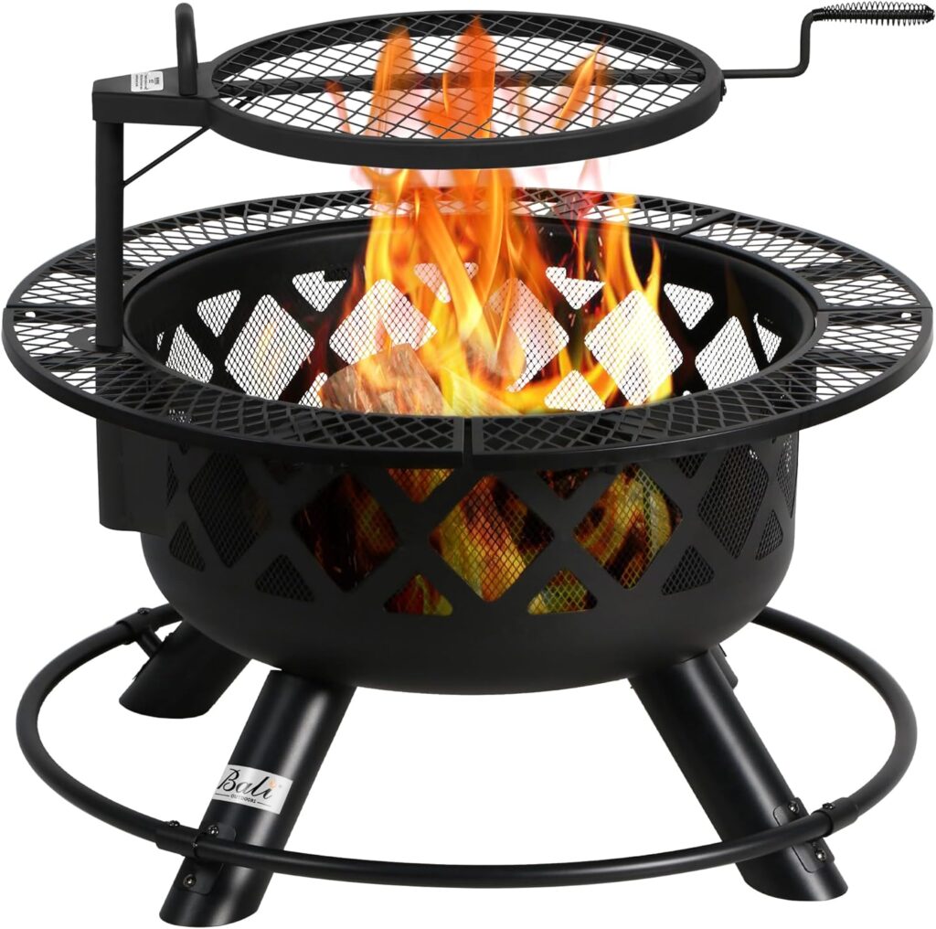 BALI OUTDOORS Wood Burning Fire Pit with Quick Removable Cooking Grill, Black, 32in