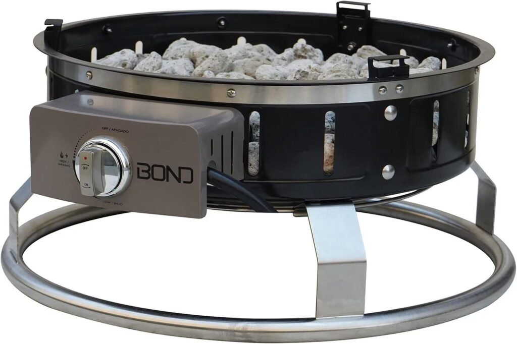 Bond Platinum Portable Gas Fire Pit 65,000 BTUs (Stones, Gas Hose, and Tank Seat Included)