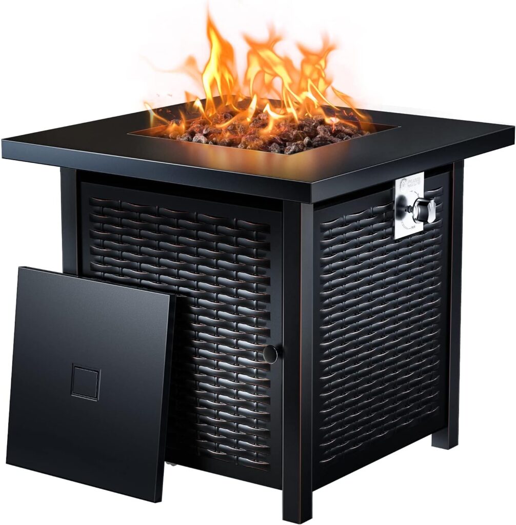 Ciays Propane Fire Pits 28 Inch Outdoor Gas Fire Pit, 50,000 BTU Steel Fire Table with Lid and Lava Rock, Add Warmth and Ambience to Gatherings and Parties On Patio Deck Garden Backyard, Black