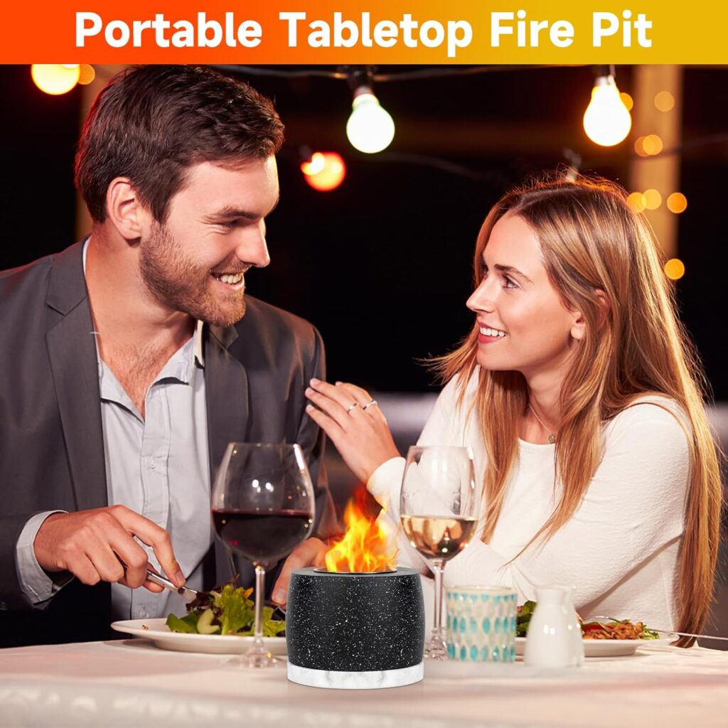 Cogesu Tabletop Fire Pit, Portable Concrete Fire Pit, Fire Bowl Ethanol Rubbing Alcohol Table Top Fire Pit with Smokeless Long Time Burning for Indoor  Outdoor Decor