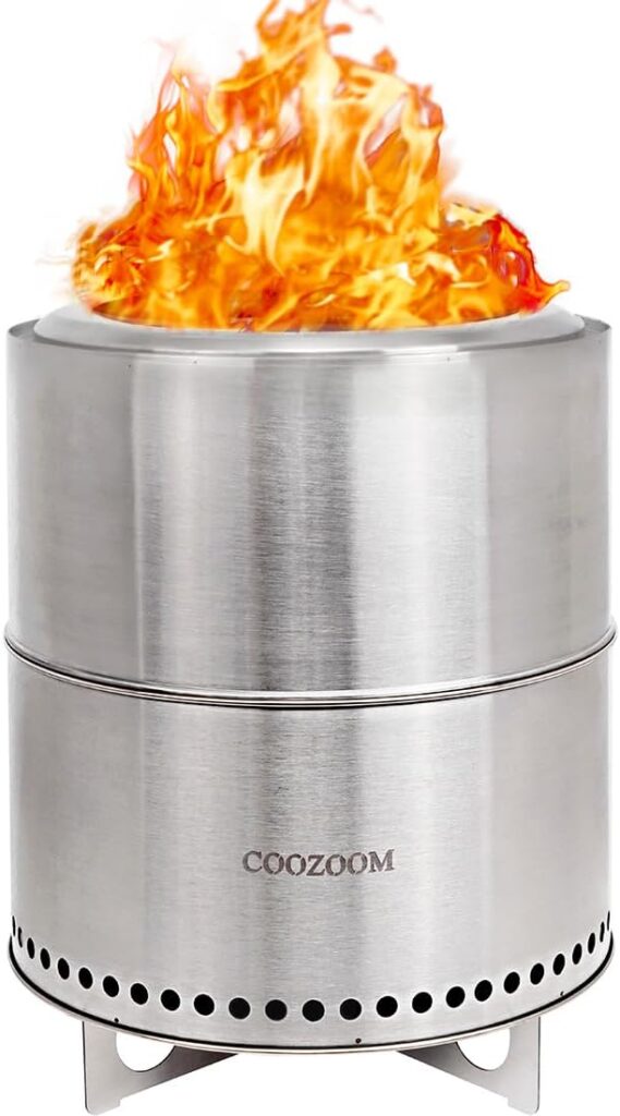 COOZOOM 19 Inch Large Smokeless Fire Pit with Stand Portable Stainless Steel Bonfire Pit Outdoor Wood Burning Firepit for Outside Patio Camping with Carry Bag
