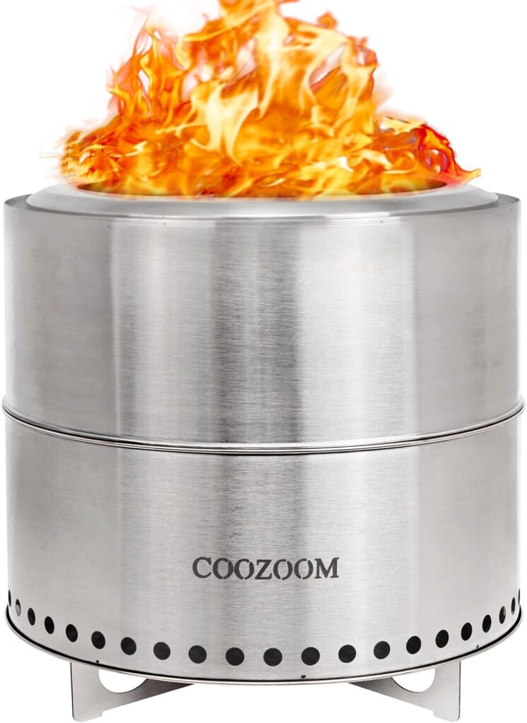 COOZOOM 19 Inch Large Smokeless Fire Pit with Stand Portable Stainless Steel Bonfire Pit Outdoor Wood Burning Firepit for Outside Patio Camping with Carry Bag