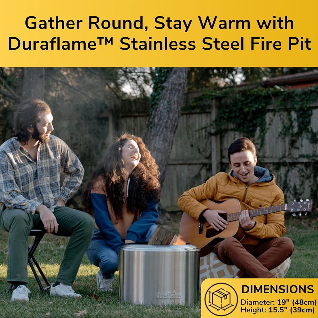 Duraflame™ 5.5 inch Table Top Fire Pit with Built-in Stand  Removable Grate, Low Smoke, Portable Mini Fire for Outdoor Use, Wood or Pellets, Double Walled Stainless Steel, with Travel Bag Included.