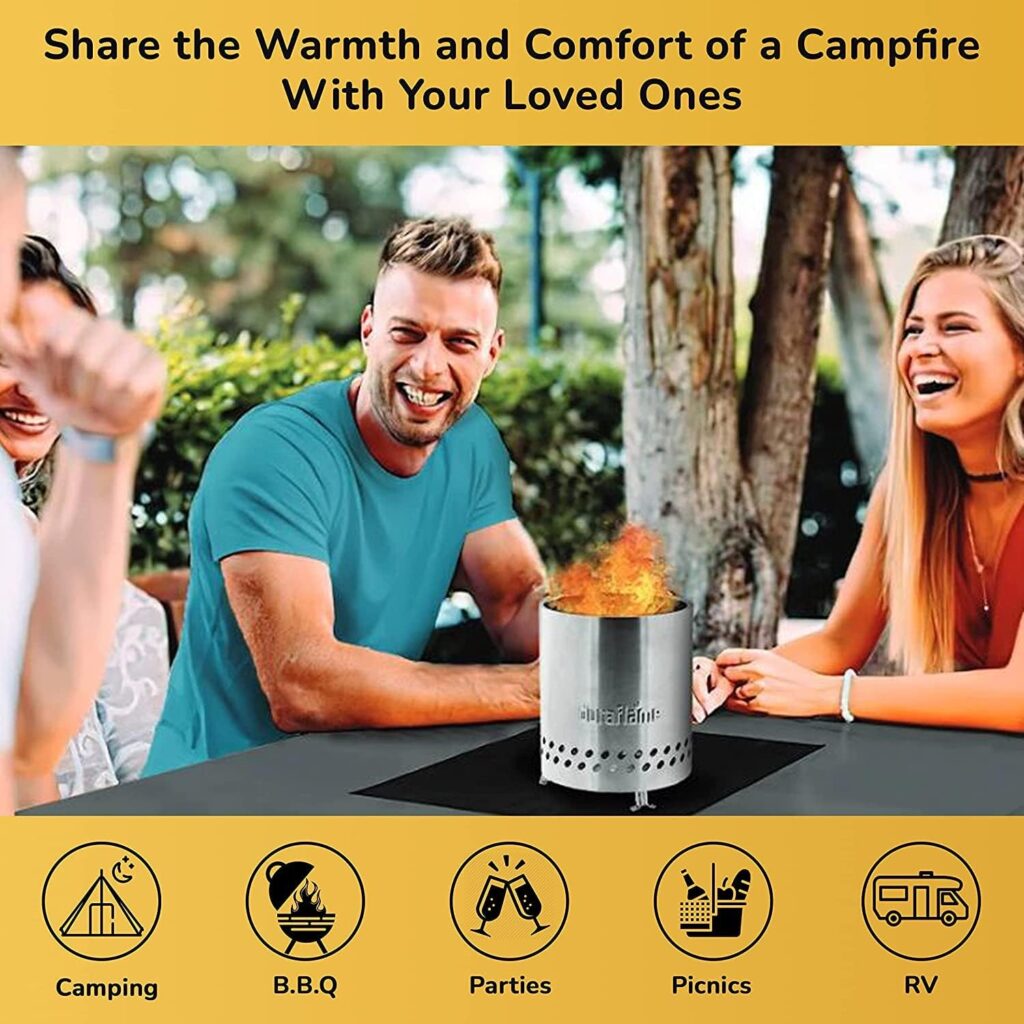 Duraflame™ 5.5 inch Table Top Fire Pit with Built-in Stand  Removable Grate, Low Smoke, Portable Mini Fire for Outdoor Use, Wood or Pellets, Double Walled Stainless Steel, with Travel Bag Included.