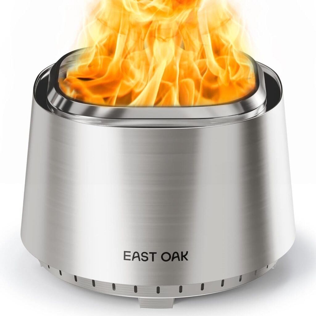 EAST OAK Fire Pit Smokeless 21 Firepits for Outside Patio, 304 Stainless Steel Wood Burning Fireplaces, Portable Outdoor Bonfire Pit with Poker, Stand  Removable Ash Pan for Camping, Chisel Steel