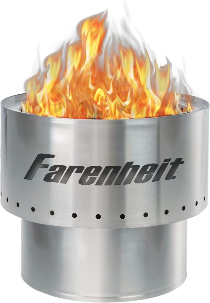 Farenheit Large 17.5 Inch Stainless Steel Fire pit for Outside Patio Outdoor Backyard Garden Bonfire Stove Use, Wood Pellet Burning Lightweight Portable Smokeless Firepit useful for Picnics Camping