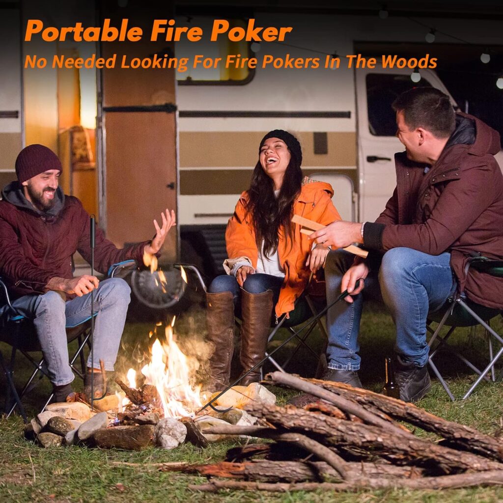 Fire Pit Poker for Fireplace Outdoor - IRIIJANE 32 Wrought Iron Firepit Poker Stoker Stick for Camping Campfire Black