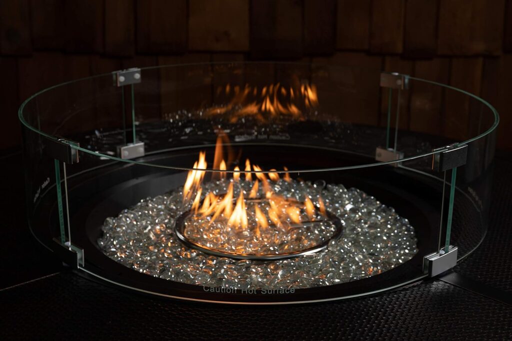 Fire Sense 64009 Gas Fire Pit Wind Guard Tempered Round Clear Glass Best Flame Viewing Experience for Propane Gas Fire Pits  Patio Heaters - 26 Inches