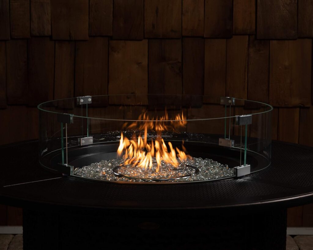 Fire Sense 64009 Gas Fire Pit Wind Guard Tempered Round Clear Glass Best Flame Viewing Experience for Propane Gas Fire Pits  Patio Heaters - 26 Inches