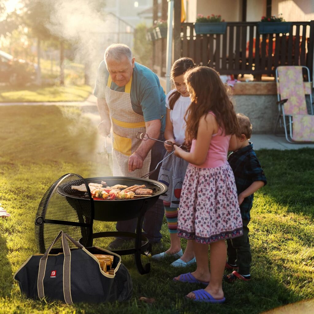 FireBeauty Fire Pit BBQ Grill Pit Bowl with Mesh Spark Screen Cover,Poker