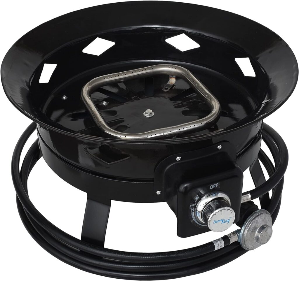 Flame King Smokeless Propane Fire Pit, 19-inch Portable Firebowl, 58K BTU with Self Igniter, Cover,  Carry Straps for RV, Camping,  Outdoor Living