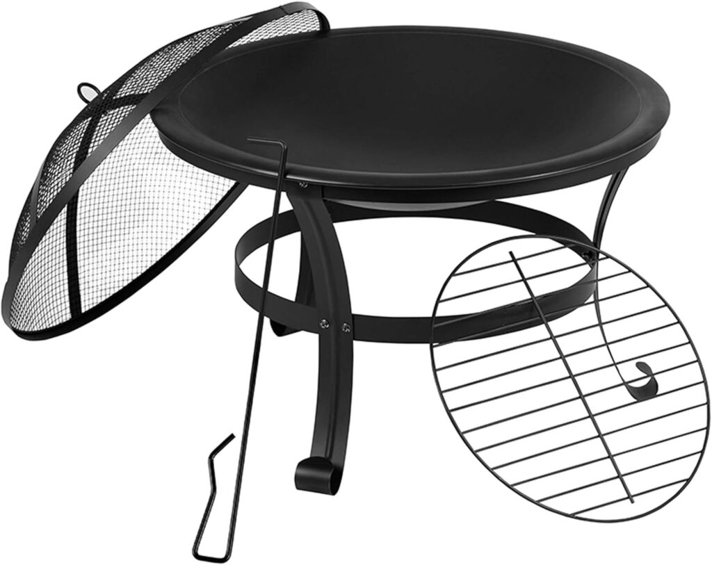 Flash Furniture Chelton 22 Round Wood Burning Firepit with Mesh Spark Screen and Poker , Black