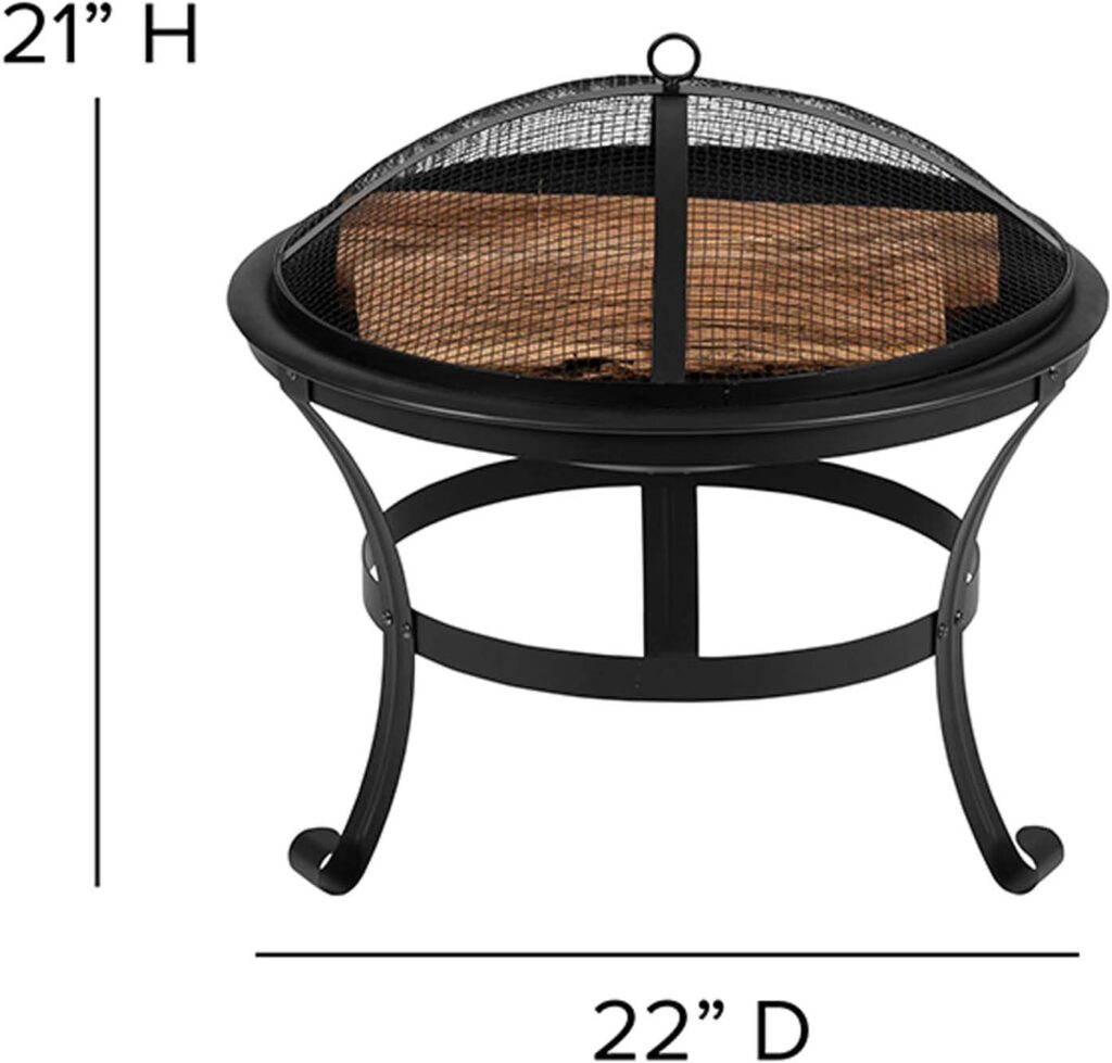 Flash Furniture Chelton 22 Round Wood Burning Firepit with Mesh Spark Screen and Poker , Black