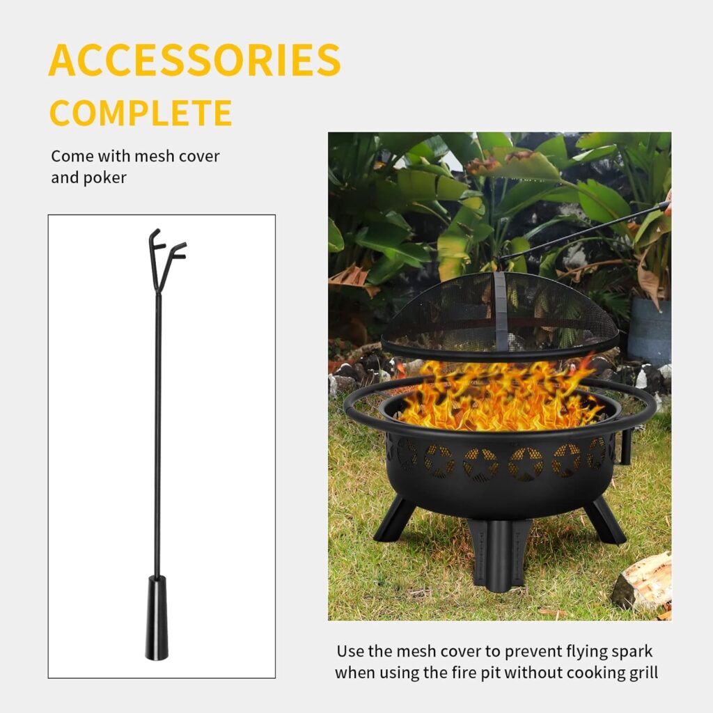 Hykolity 2 in 1 Fire Pit with Grill, Large 31 Wood Burning Fire Pit with Swivel Cooking Grate Outdoor Firepit for Backyard Bonfire Patio Outside Picnic BBQ, Spark Cover, Fire Poker