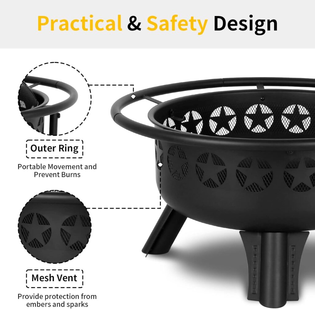 Hykolity 2 in 1 Fire Pit with Grill, Large 31 Wood Burning Fire Pit with Swivel Cooking Grate Outdoor Firepit for Backyard Bonfire Patio Outside Picnic BBQ, Spark Cover, Fire Poker