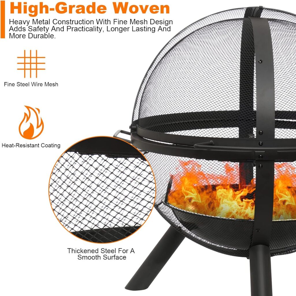 Ikuby Ball of Fire Pit 35 Outdoor fire with BBQ Grill Globe Large Round Pit,Patio Fireplace for Camping, Heating, Bonfire and Picnic