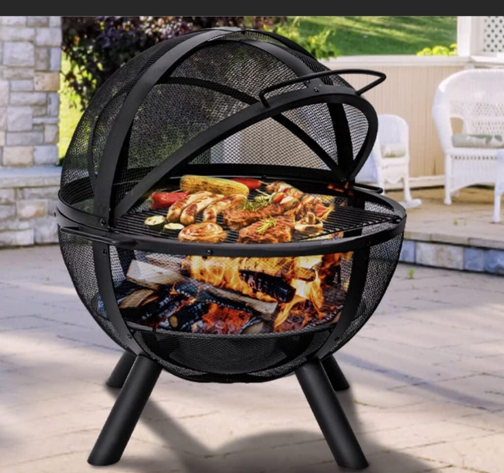 Ikuby Ball of Fire Pit 35 Outdoor fire with BBQ Grill Globe Large Round Pit,Patio Fireplace for Camping, Heating, Bonfire and Picnic