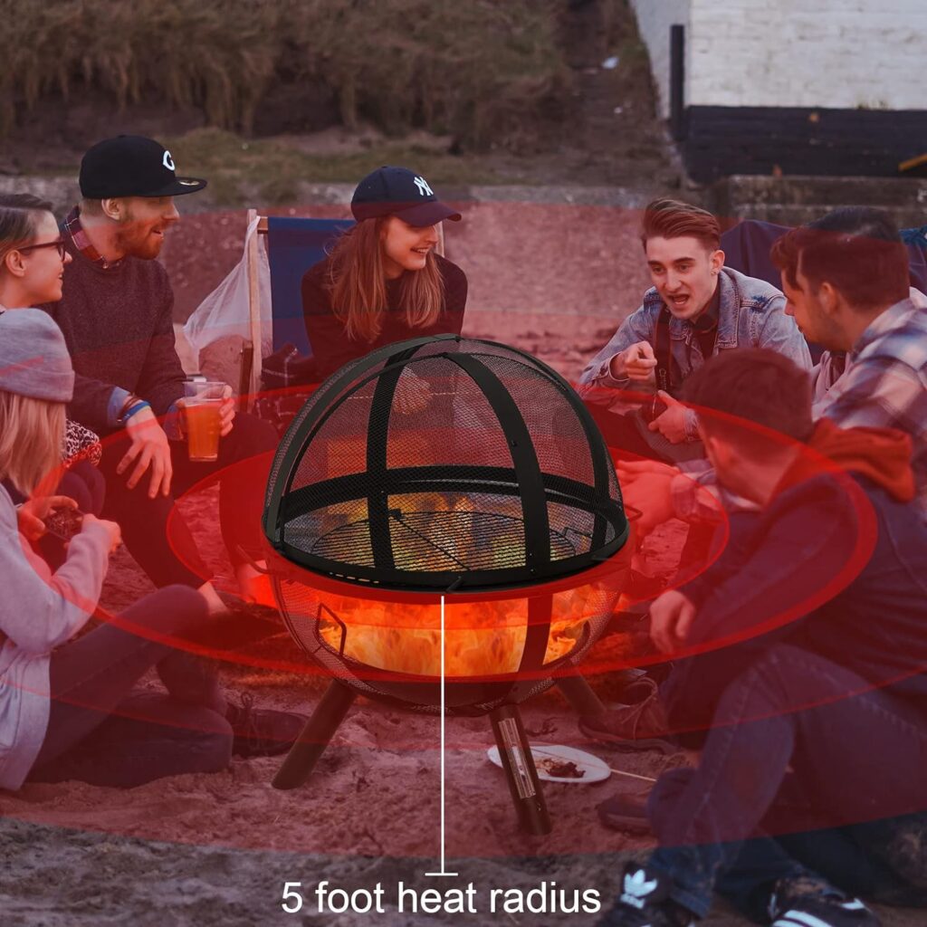 Ikuby Ball of Fire Pit 35 Outdoor fire with BBQ Grill Globe Large Round Pit,Patio Fireplace for Camping, Heating, Bonfire and Picnic