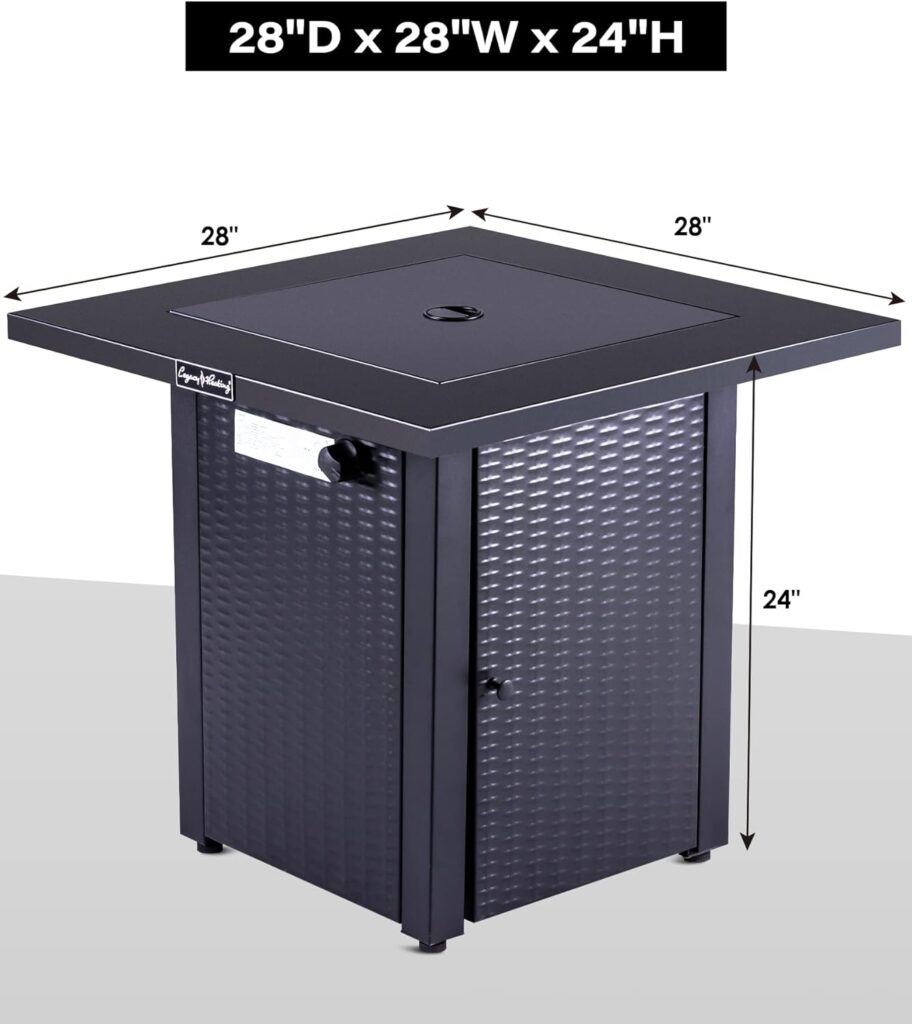 Legacy Heating 28inch Wicker Rattan Square Propane Fire Pit Table, Outdoor Dinning Gas Fire Table with Lid, 50,000BTU, Lava Stone, ETL Certification, for Outside Garden Backyard Deck Patio