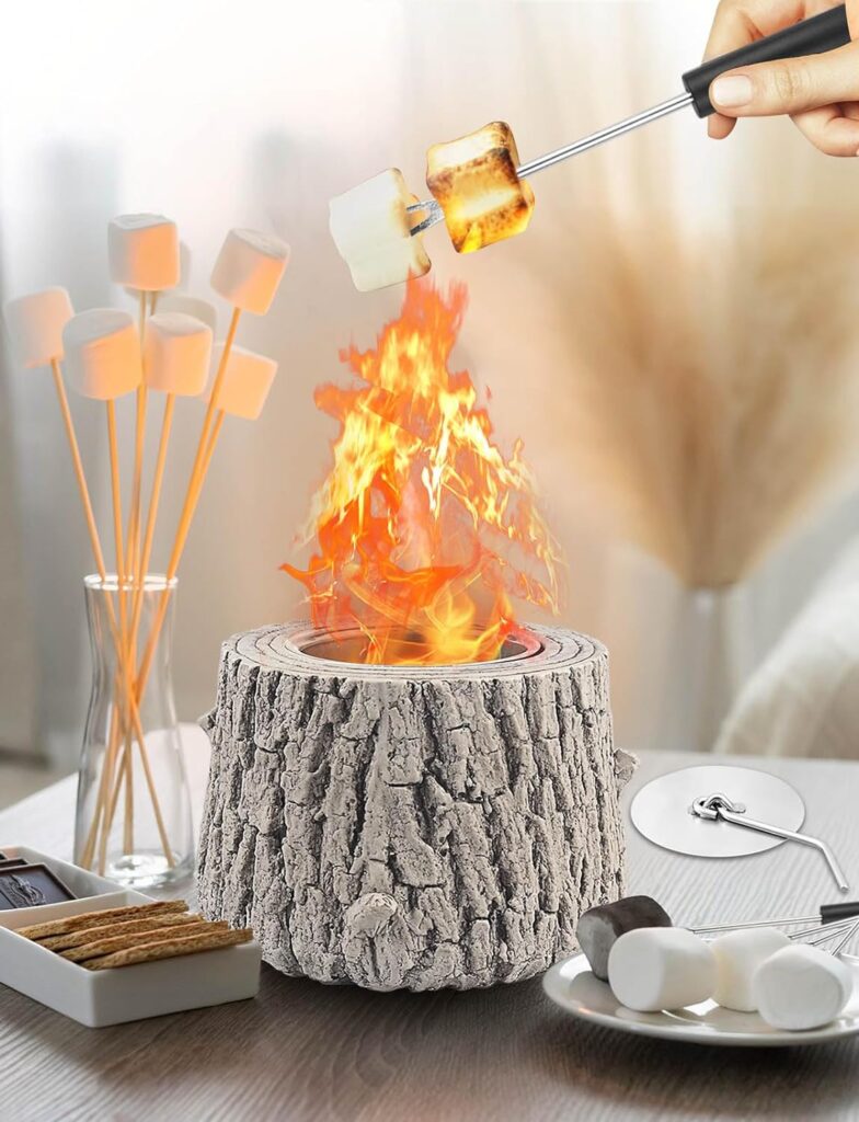 LEKEEPGO Tabletop Fire Pit - Table Top Mini Fireplace, Portable Tree Stump Smores Maker, Smokeless  Odorless Firepit Bowl for Indoor, Outdoor, Camping, Outside, Garden, Patio, Decor Gift