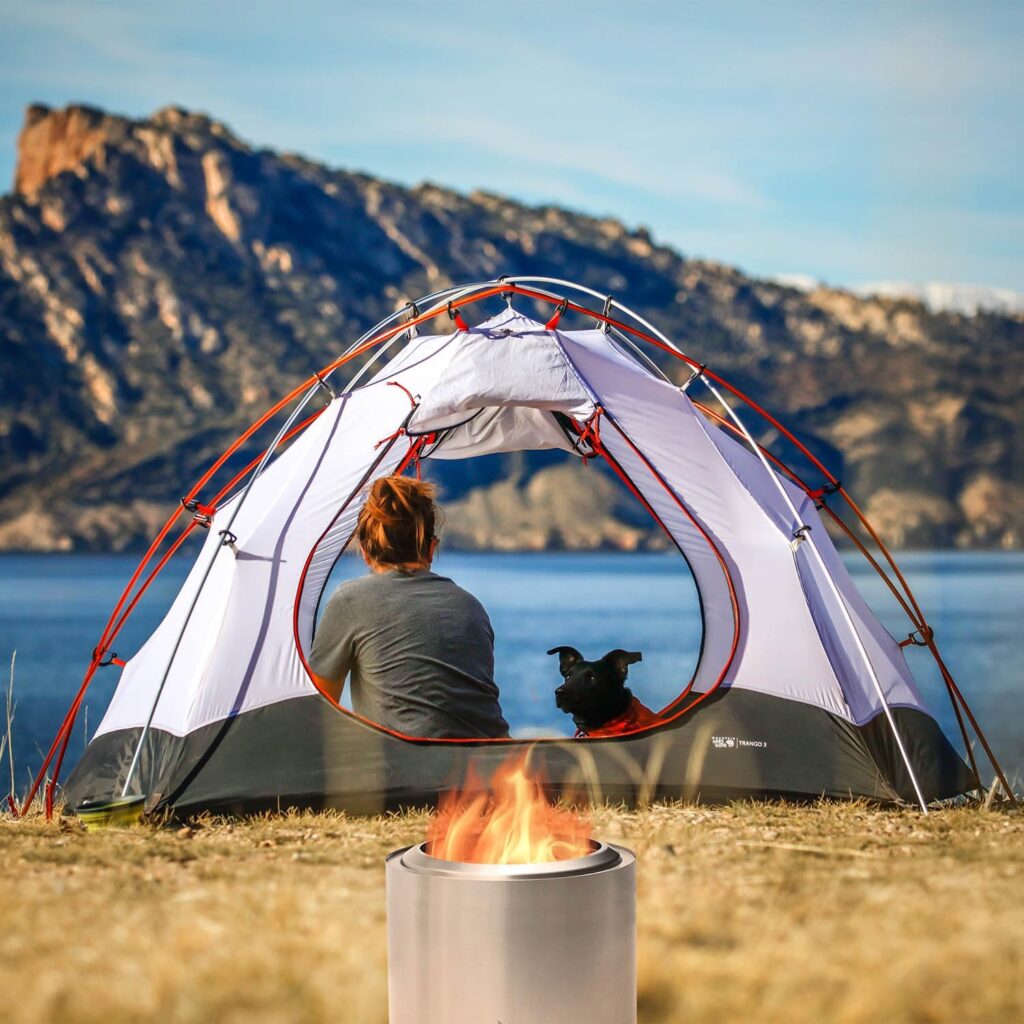 OutVue 19.5 Stainless Steel Smokeless Fire Pit with Removable Ash Pan, Outdoor Portable Wood Burning Fire Pits for Camping, Bonfire, Low Smoke Firepit for Outside with PorkerCover (Medium)