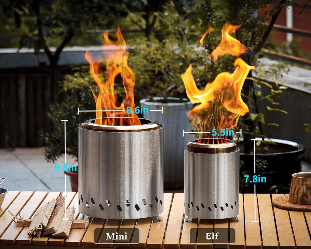 PANDAHOME Smokeless Fire Pit with Removable Ash Pan| Portable Wood Burning Fireplace with Stands, XL Outdoor Bonfire for Camping, Durable Stainless Steel | Silver, D:19 in x H:16 in