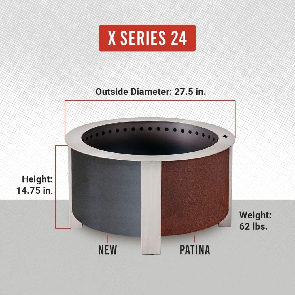Smokeless Fire Pit | 27 Inches | Breeo X Series 24 Wood Burning Campfire | USA | Corten Steel | Best Durable Backyard Bonfire | Grilling  Cooking | Low Smoke Stove | Enjoy with A Group Or Solo