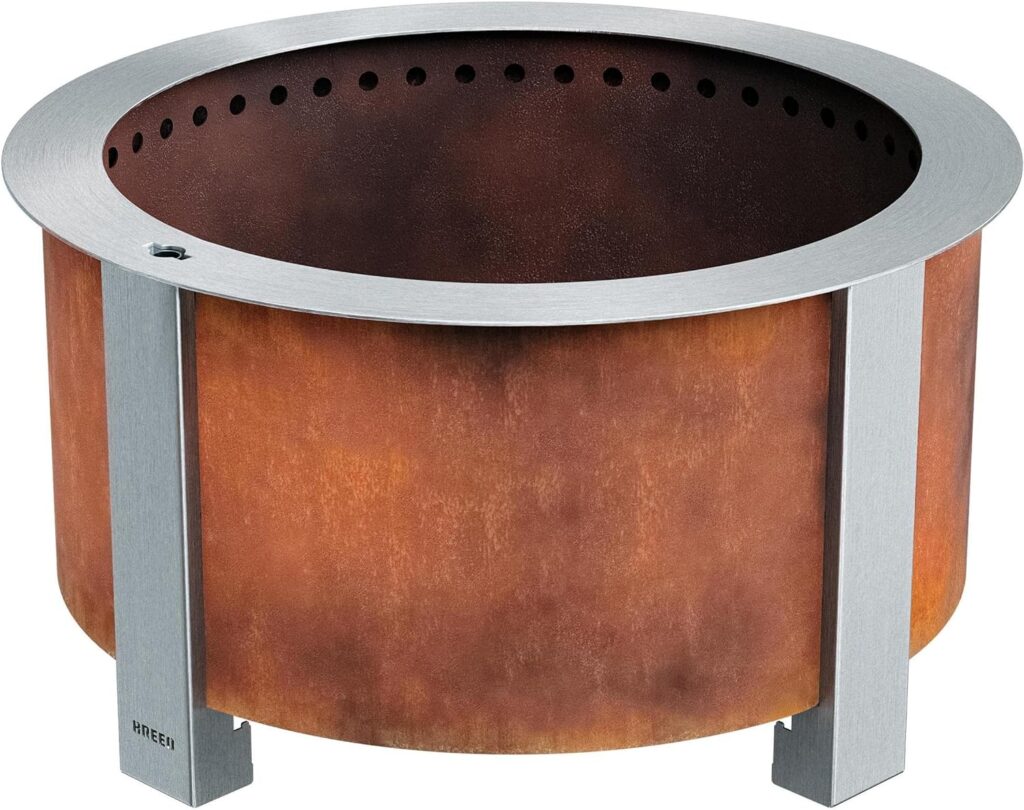 Smokeless Fire Pit | 27 Inches | Breeo X Series 24 Wood Burning Campfire | USA | Corten Steel | Best Durable Backyard Bonfire | Grilling  Cooking | Low Smoke Stove | Enjoy with A Group Or Solo