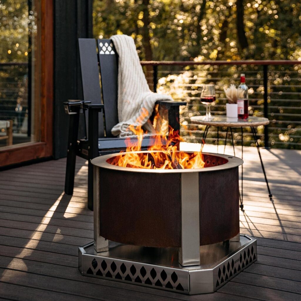 Smokeless Fire Pit | 27 Inches | Breeo X Series 24 Wood Burning Campfire | USA | Corten Steel | Best Durable Backyard Bonfire | Grilling  Cooking | Low Smoke Stove | Enjoy with A Group Or Solo