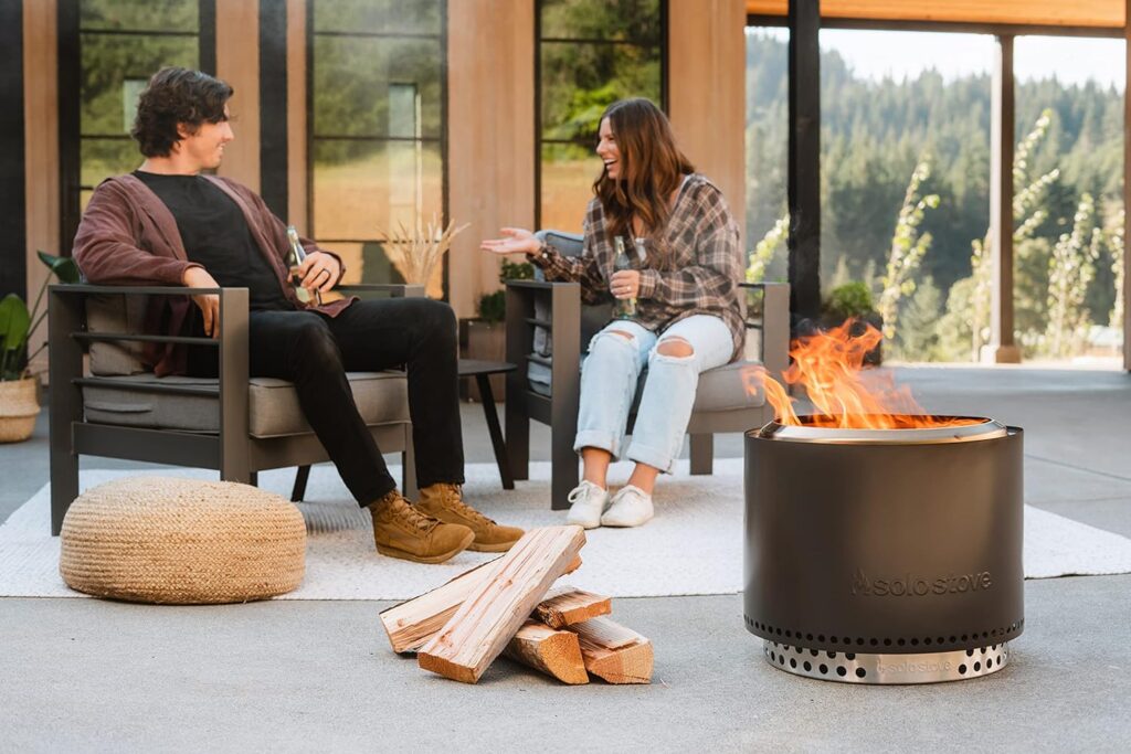 Solo Stove Bonfire 2.0 with Stand, Smokeless Fire Pit | Wood Burning Fireplaces w/Removable Ash Pan, Portable Outdoor Firepit - for Camping, Stainless Steel, H: 16.75 in x Dia: 19.5 in, 21.75 lbs