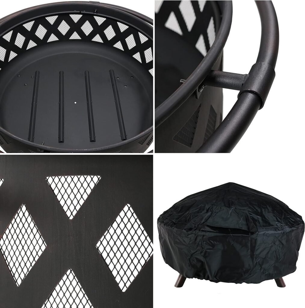 Sunnydaze Black Crossweave Heavy-Duty Steel Outdoor Fire Pit - Includes Spark Screen, Poker and Cover - 36-Inch Round