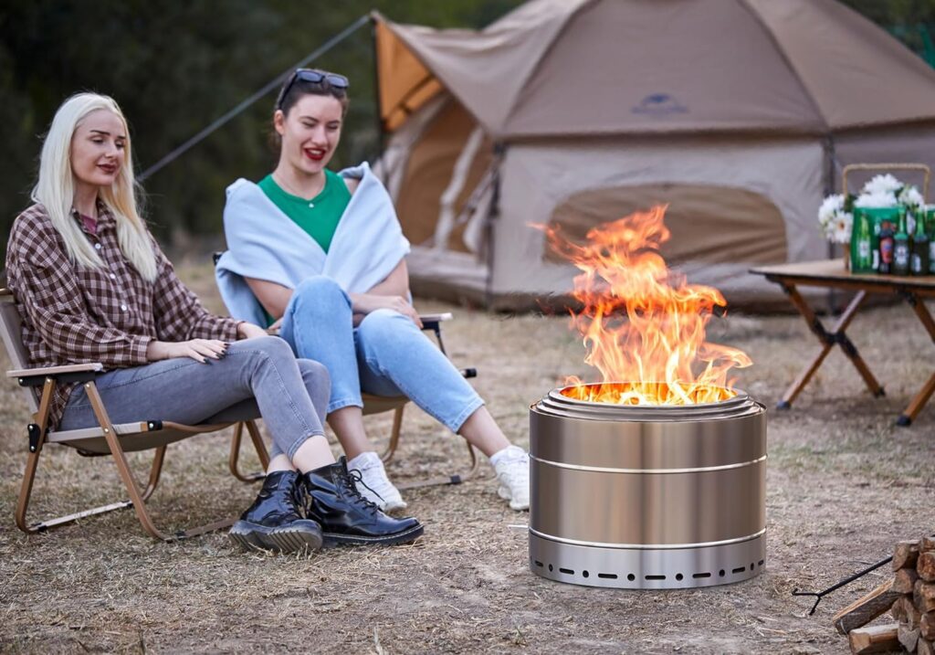 SURESTOVE Smokeless Fire Pit Outdoor Wood Burning Portable Firepit Stainless Steel with Stand Cover for Backyard Patio Garden Picnic Camping Bonfire(19 Inch)