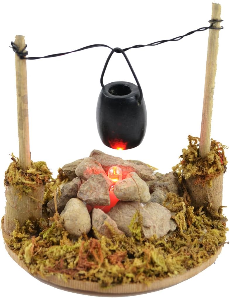 Touch of Nature 1-Piece Miniature Garden Fire Pit and Cooking Pot with LED Lighted, 3.25 Wide x 3.5 High x 3.25 Deep