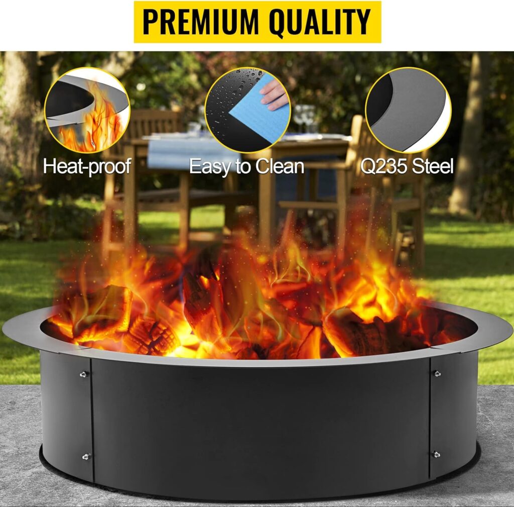 VBENLEM Fire Pit Ring 45-Inch Outer/39-Inch Inner Diameter, 3.0mm Thick Heavy Duty Solid Steel, Fire Pit Liner DIY Campfire Ring Above or In-Ground for Outdoor