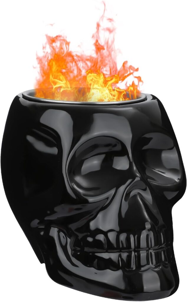 MOCOOS Tabletop Fire Pit Bowl, Ceramic Mini Fire Pit, Ethanol Portable Fire Pit for Camping, Skull Decor Smokeless Firepit, Great for Indoor  Outdoor Decor, Christmas Decorations, Unique Gift