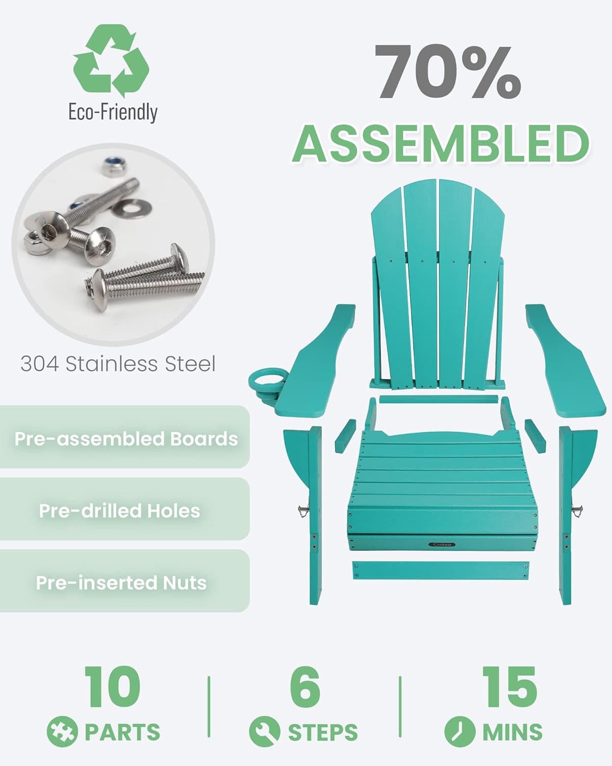 Folding Adirondack Chair Wood Texture, Patio Chair Weather Resistant, Plastic Fire Pit Chair with Cup Holder, for Lawn Outdoor Porch Garden Backyard Deck (Grey)