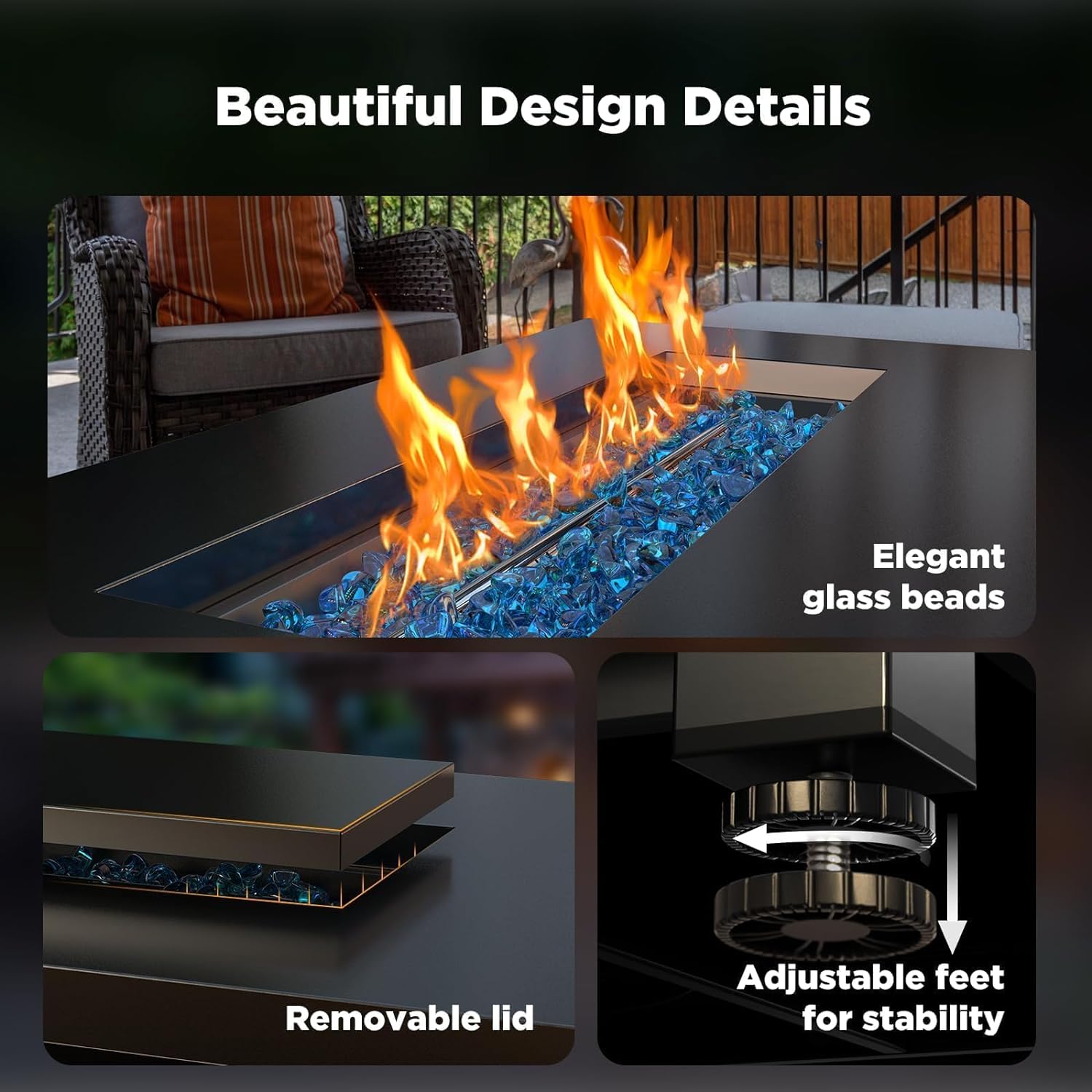Propane Fire Pits 28 Inch Outdoor Gas Fire Pit, 50,000 BTU Steel Fire Table with Lid and Lava Rock, Add Warmth and Ambience to Gatherings and Parties On Patio Deck Garden Backyard, Black