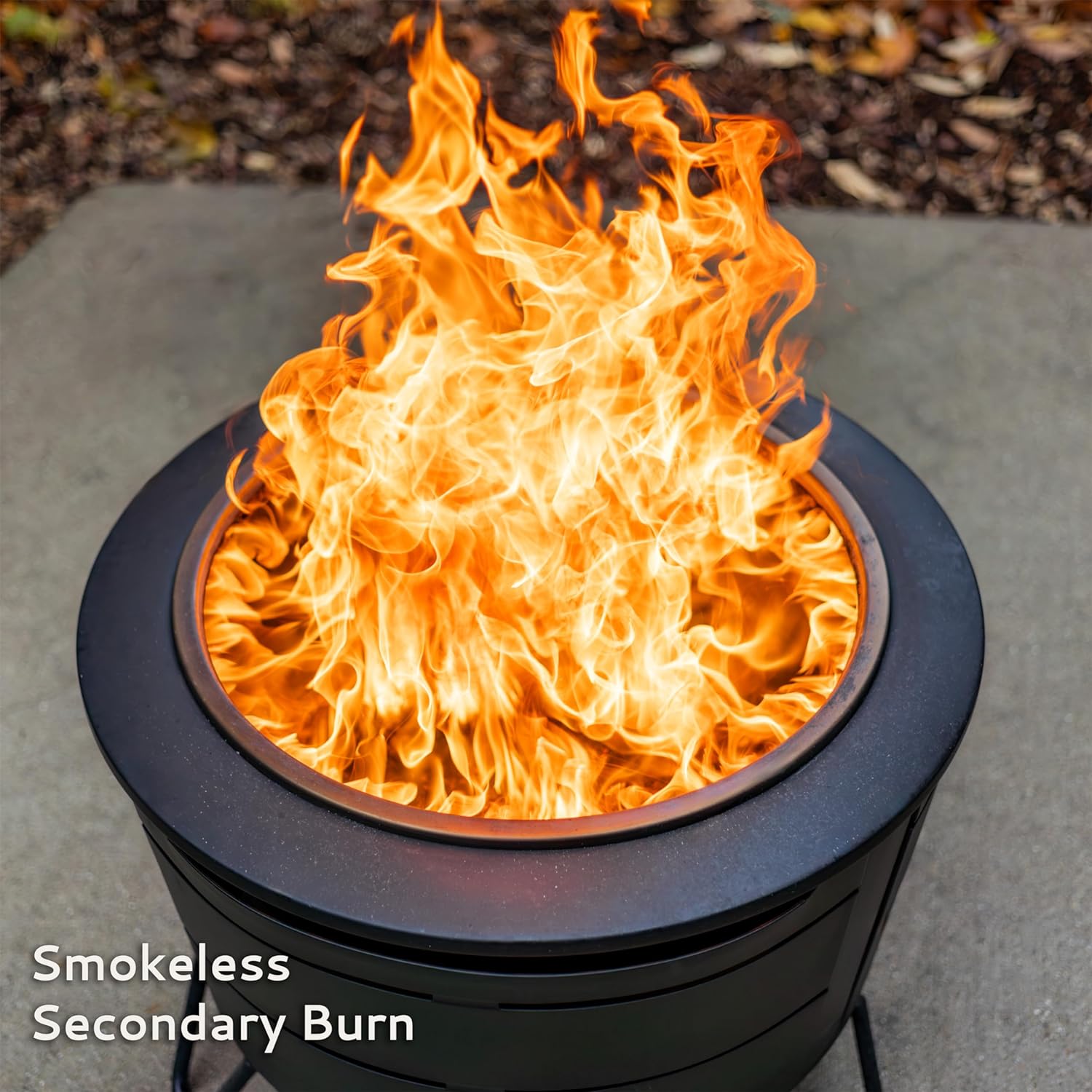 TIKI Brand Smokeless 25 in. Patio Fire Pit, Wood Burning Outdoor Fire Pit - Includes Wood Pack, Modern Design with Removable Ash Pan and Weather Resistant Cover, Black