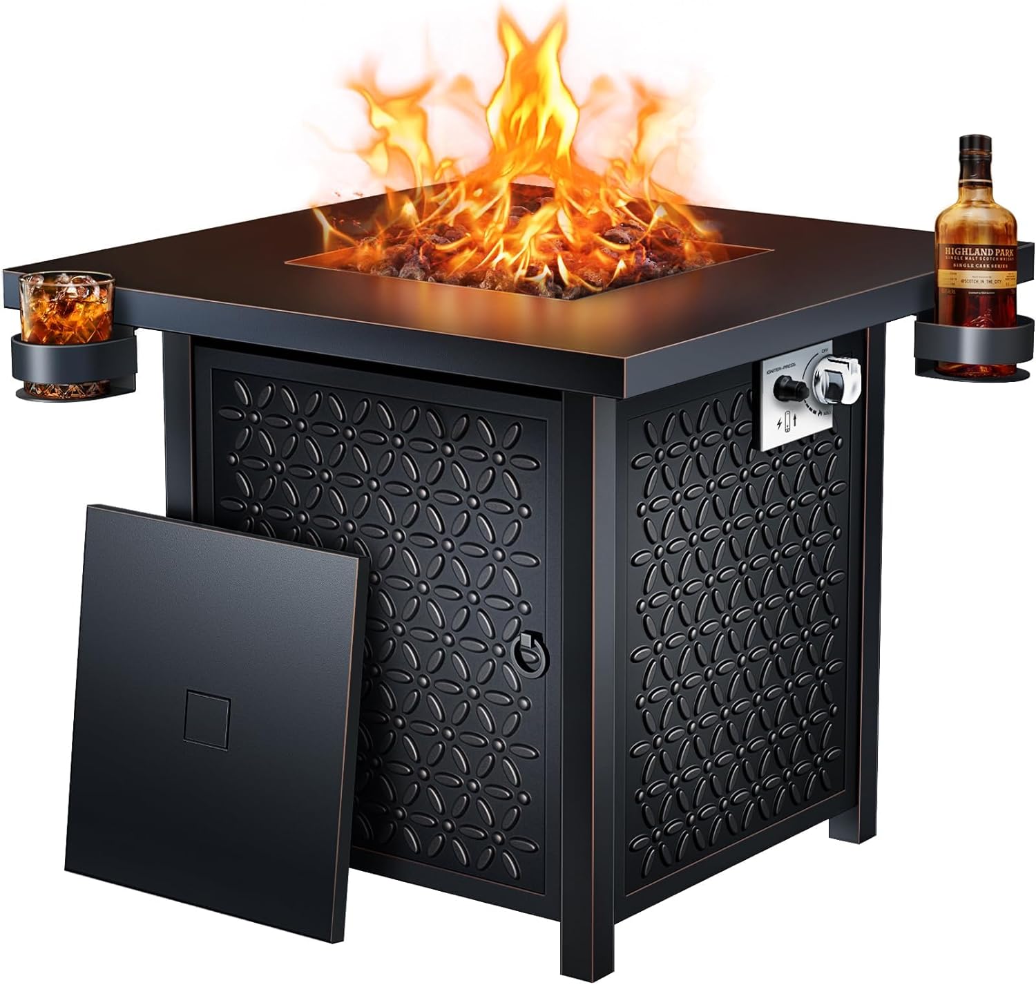 Ciays Propane Fire Pits 32 Inch Outdoor Gas Fire Pit, 50,000 BTU Steel Fire Table with Lid and Lava Rock, Add Warmth and Ambience to Gatherings and Parties On Patio Deck Garden Backyard, Black